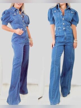 NWT Cameron Denim Puff Jumpsuit Size Small